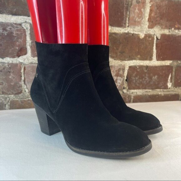 Paul Green Nora Black Waterproof Suede Heeled Booties Sz 7 - Picture 2 of 8